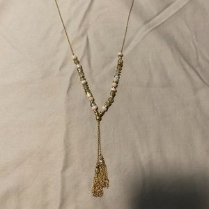 Stella & Dot pink grey and gold necklace with adjustable bead